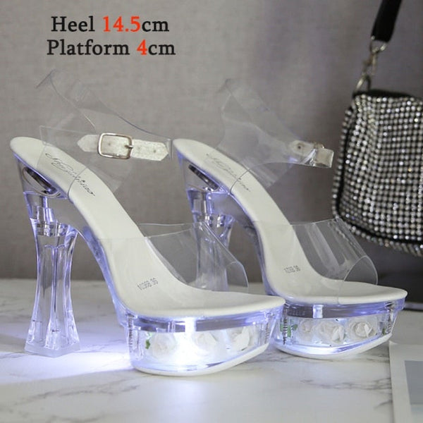 Women's Transparent Glowing Floral High Platform Heel Pumps for Summer  -  GeraldBlack.com