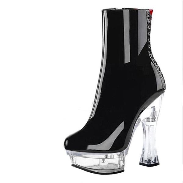 Women's Transparent High Thin Heels and Platform Round Toe Wedding Boots  -  GeraldBlack.com