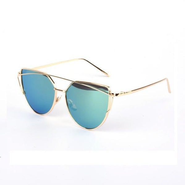 Women's Twin Beam Cat Eye Rose Gold Designer Sunglasses with Mirror Lens - SolaceConnect.com