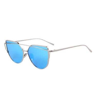 Women's Twin Beam Cat Eye Sunglasses with Rose Gold Flat Mirror Lens - SolaceConnect.com