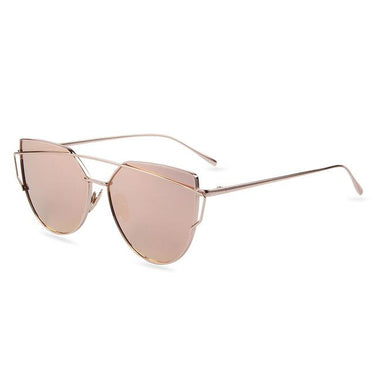 Women's Twin Beam Cat Eye Sunglasses with Rose Gold Flat Mirror Lens - SolaceConnect.com