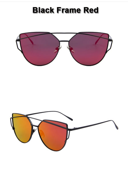 Women's Twin Beam Cat Eye Sunglasses with Rose Gold Flat Mirror Lens  -  GeraldBlack.com