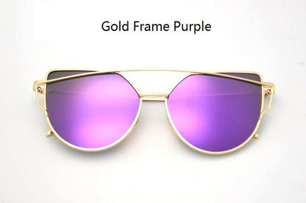 Women's Twin Beam Designer Cat Eye Sunglasses with Rose Gold Mirror Lens - SolaceConnect.com