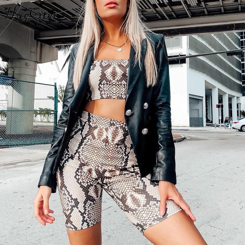 Women's Two-Piece Snake Skin Shorts Sexy Tank Top Summer Autumn Fashion - SolaceConnect.com
