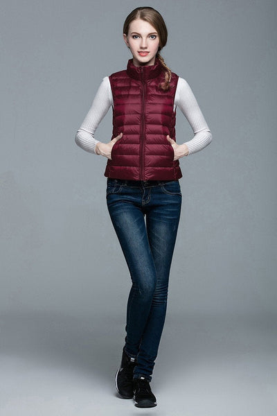 Women's Ultra Light Solid Winter Autumn White Duck Down Vests Jackets - SolaceConnect.com