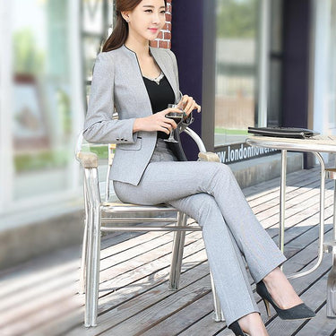 Women's Uniform 2 Pieces Formal Pant Suit Set for Office Business Wear - SolaceConnect.com