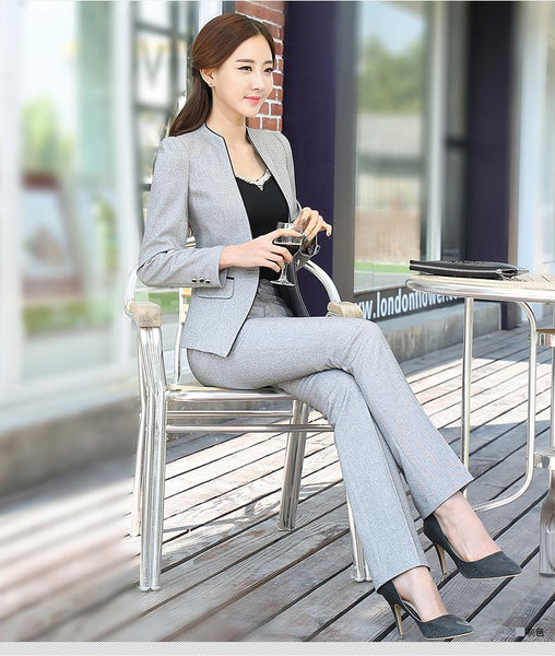 Women's Uniform 2 Pieces Formal Pant Suit Set for Office Business Wear - SolaceConnect.com