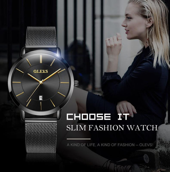 Women's Upscale DesignStainless Steel Water Resistant Ultra Thin Watch - SolaceConnect.com