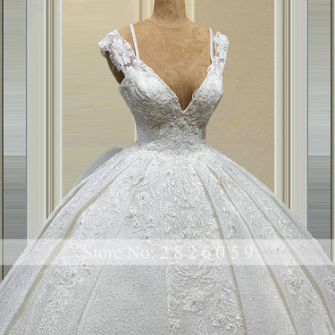 Women's V-neck Sleeveless Lace Appliques Beaded Bridal Ball Gown  -  GeraldBlack.com