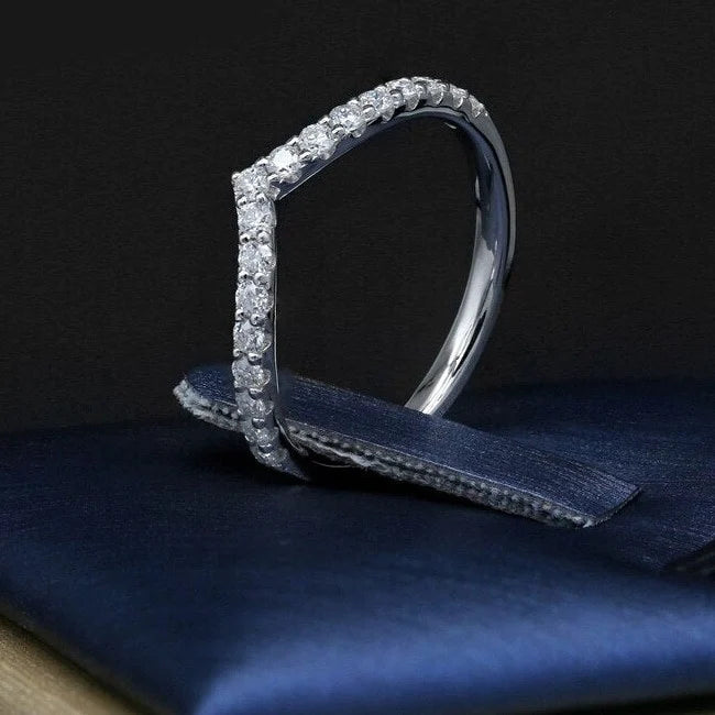 Women's V Shape Letter 1.7mm Moissanite Half Eternity Engagement Ring  -  GeraldBlack.com