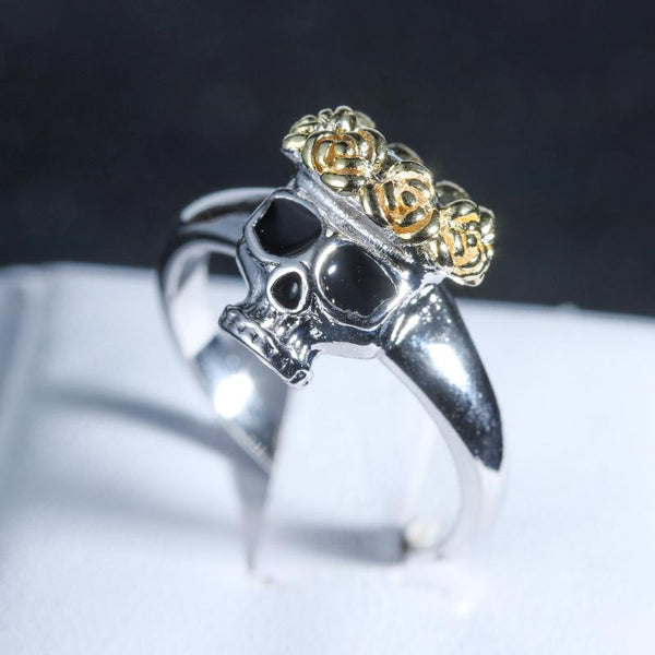 Unisex Vintage Beach Silver Color Austrian Gothic Skull Flower Ring Jewelry - SolaceConnect.com