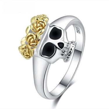Unisex Vintage Beach Silver Color Austrian Gothic Skull Flower Ring Jewelry - SolaceConnect.com