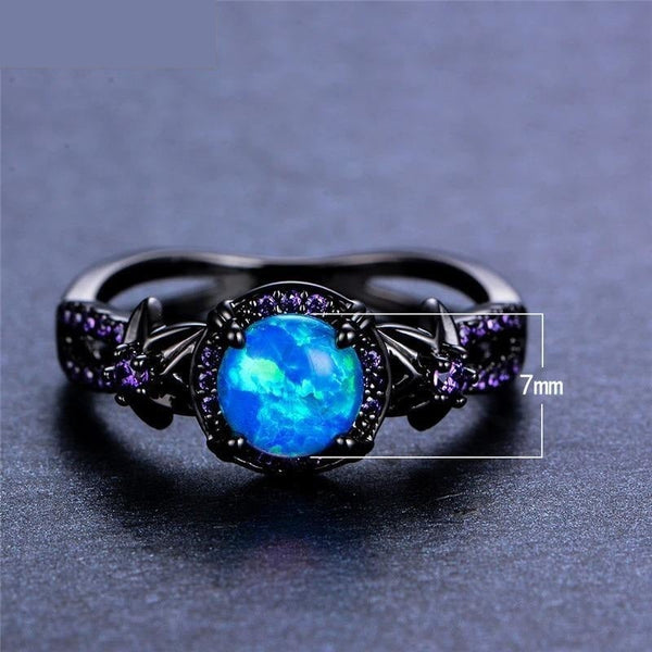 Women's Vintage Black Gold Filled Purple Blue Fire Opal Star Flower Rings - SolaceConnect.com