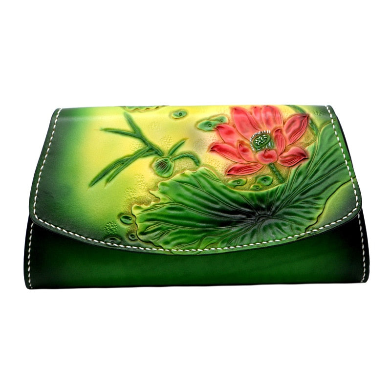 Women's Vintage Chinese Style Floral Printed Genuine Leather Handbag  -  GeraldBlack.com