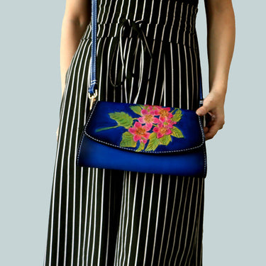 Women's Vintage Chinese Style Floral Printed Genuine Leather Handbag  -  GeraldBlack.com