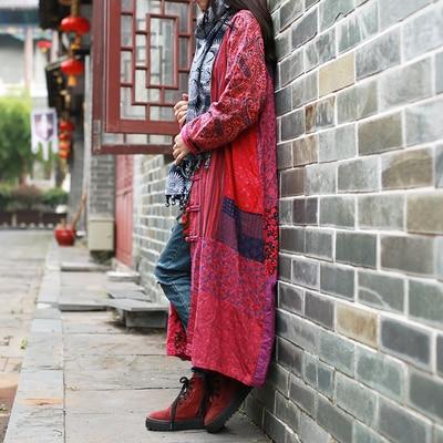 Women's Vintage Cotton Linen Flower Chinese Style Long Sleeve Mid-calf Coat - SolaceConnect.com