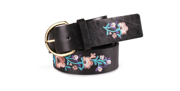 Women's Vintage Elegant Faux Leather Embroidery Floral Pattern Belts  -  GeraldBlack.com