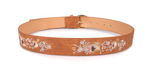 Women's Vintage Elegant Faux Leather Embroidery Floral Pattern Belts  -  GeraldBlack.com