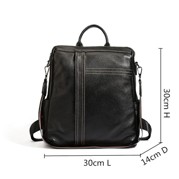 Vintage Fashion Black Genuine Leather Women Backpack for Girl Female Lady Shoulder Bags M916 - SolaceConnect.com