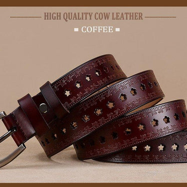 Women's Vintage Fashion Floral Hollow Genuine Leather Pin Buckle Belt - SolaceConnect.com