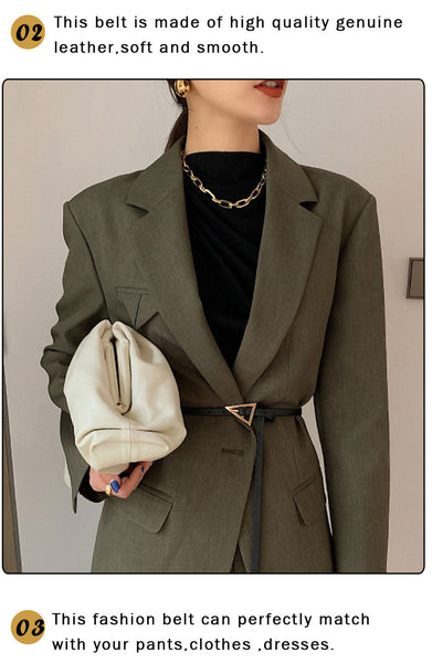 Women's Vintage Fashion Triangle Buckle Genuine Leather Thin Belt  -  GeraldBlack.com