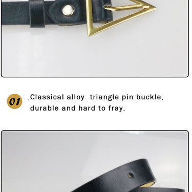 Women's Vintage Fashion Triangle Buckle Genuine Leather Thin Belt  -  GeraldBlack.com