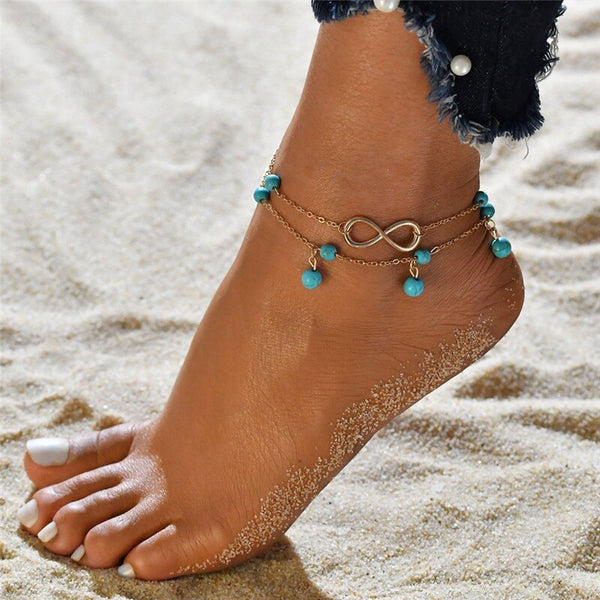Women's Vintage Flower Bohemian Beach Beads Foot Ankle Bracelet  -  GeraldBlack.com