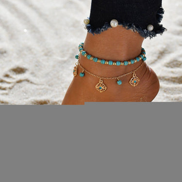 Women's Vintage Flower Bohemian Beach Beads Foot Ankle Bracelet  -  GeraldBlack.com