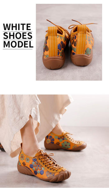 Women's Vintage Genuine Leather Cowhide Lace-up Round Toe Shoes  -  GeraldBlack.com