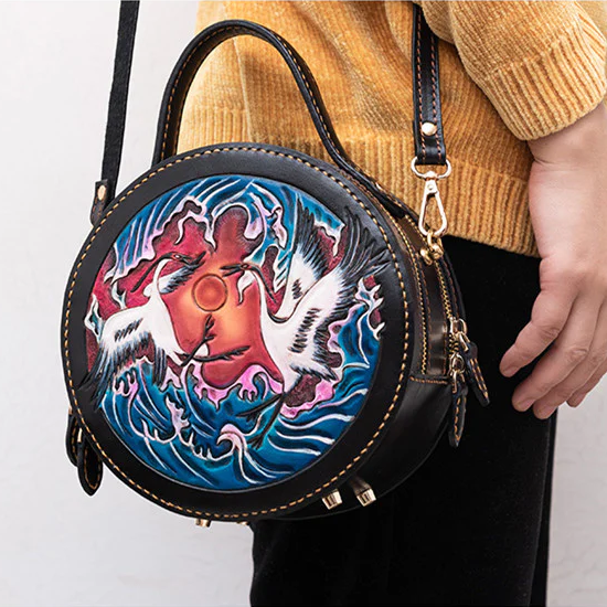Women's Vintage Handmade Vegetable Tanned Leather Circular Carving Handbags  -  GeraldBlack.com