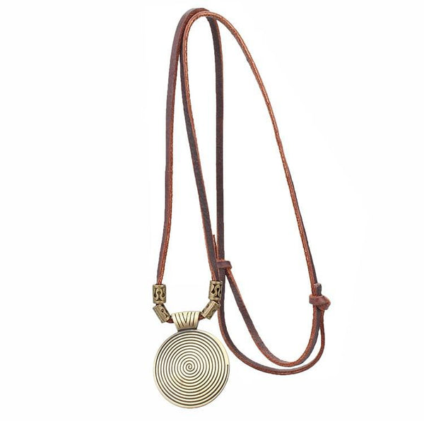 Women's Vintage Jewelry Long Genuine Leather Statement Choker Necklace - SolaceConnect.com