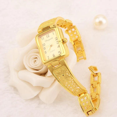 Women's Vintage Luxury Gold + Silver Rectangle Dial Carved Watches  -  GeraldBlack.com