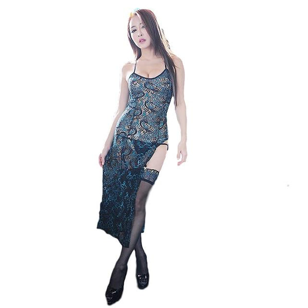 Women's Vintage Peacock Nightgowns Lace Hollow Cheongsam Nightwear Nighty - SolaceConnect.com