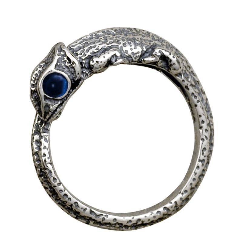 Women's Vintage Retro Silver Blue Eyes Lizards Animal Little Finger Ring  -  GeraldBlack.com