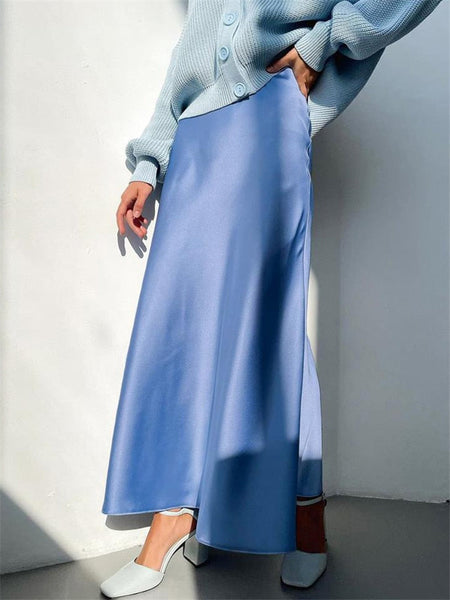 Women's Vintage Sexy Elegant High Waisted Long Satin Silk Skirt  -  GeraldBlack.com