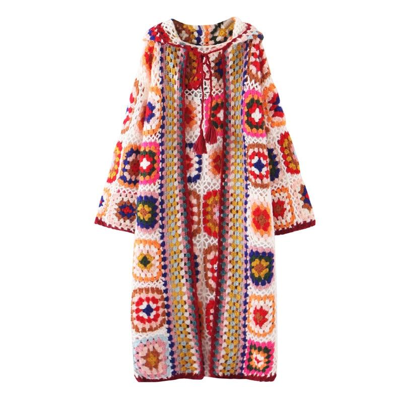Women's Vintage Style Knitted Cotton Long Sleeve Patchwork Trench Coat - SolaceConnect.com