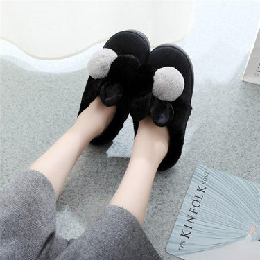 Super Home Slippers Cute Cartoon Ball Rabbit Ears Women Slippers Super Warm Plush Cotton Slippers - SolaceConnect.com