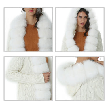 Women's Warm Khaki Fox Fur Hooded Knitted Long Sleeve Cardigans  -  GeraldBlack.com