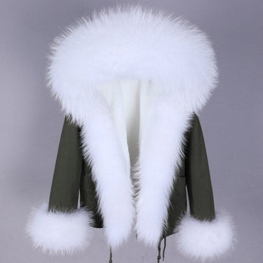 Women's Warm Winter Contrast Natural Racoon Fur Sleeves and Collar Parkas  -  GeraldBlack.com