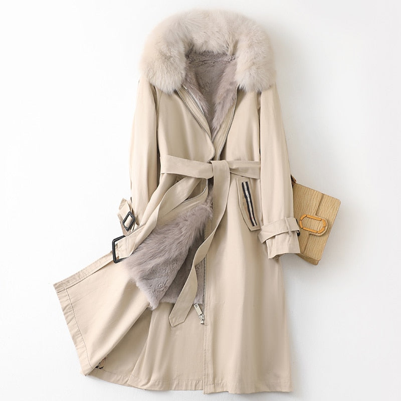 Women's Warm Winter Fashion Fox Fur Collar Rabbit Liner Fur Coats  -  GeraldBlack.com