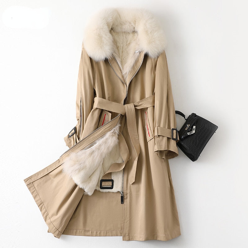 Women's Warm Winter Fashion Fox Fur Collar Rabbit Liner Fur Coats  -  GeraldBlack.com