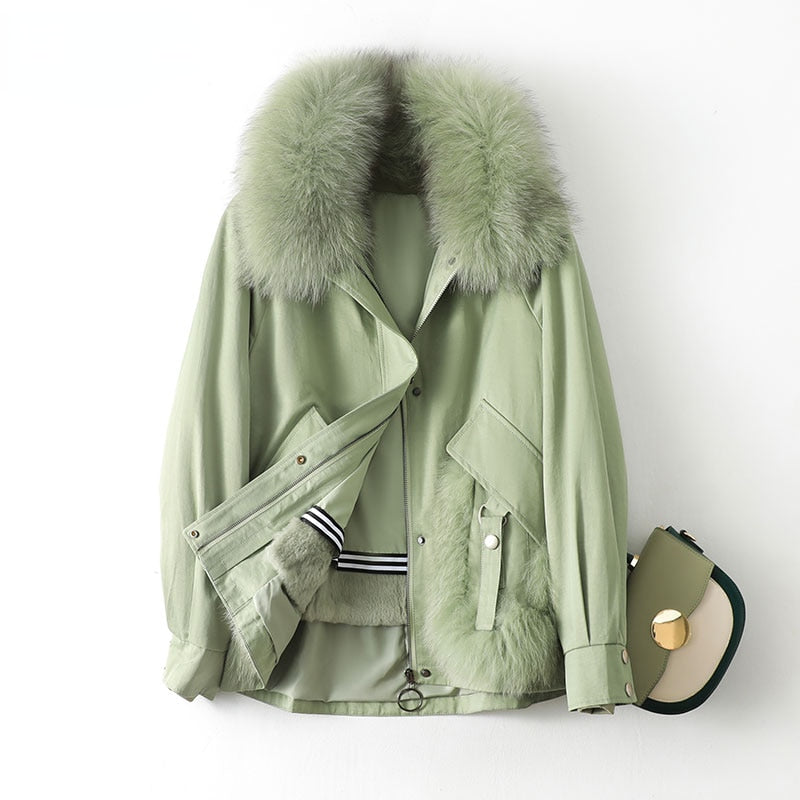 Women's Warm Winter Fashion Fox Fur Collar Rabbit Liner Fur Parkas Coats  -  GeraldBlack.com