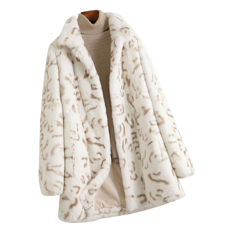 Women's Warm Winter Fashion Rex Rabbit Fur Leopard Printed Coats  -  GeraldBlack.com