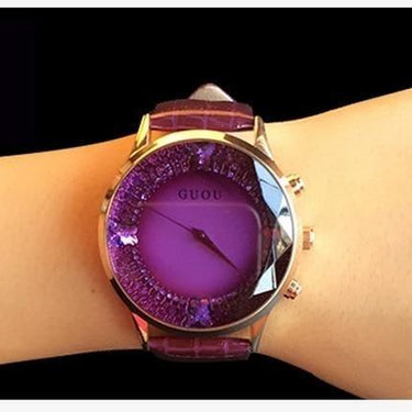 Women's Waterproof Rhinestone Quartz Lady Watch in Genuine Leather - SolaceConnect.com