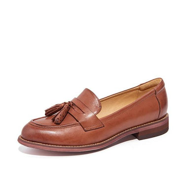 Women's Waxing Genuine Leather Pointed Toe Tassels Slip-on Flats Loafers - SolaceConnect.com
