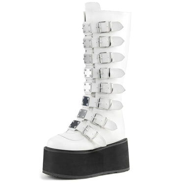 Women's White 2 Buckle Zipper Mid Calf Platform Boots Thick Bottom Cool Goth Fashion Shoes  -  GeraldBlack.com