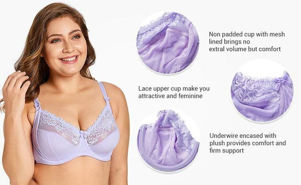 Women's White Color Full Cup Support Non-Padded Smooth Lace Bra - SolaceConnect.com