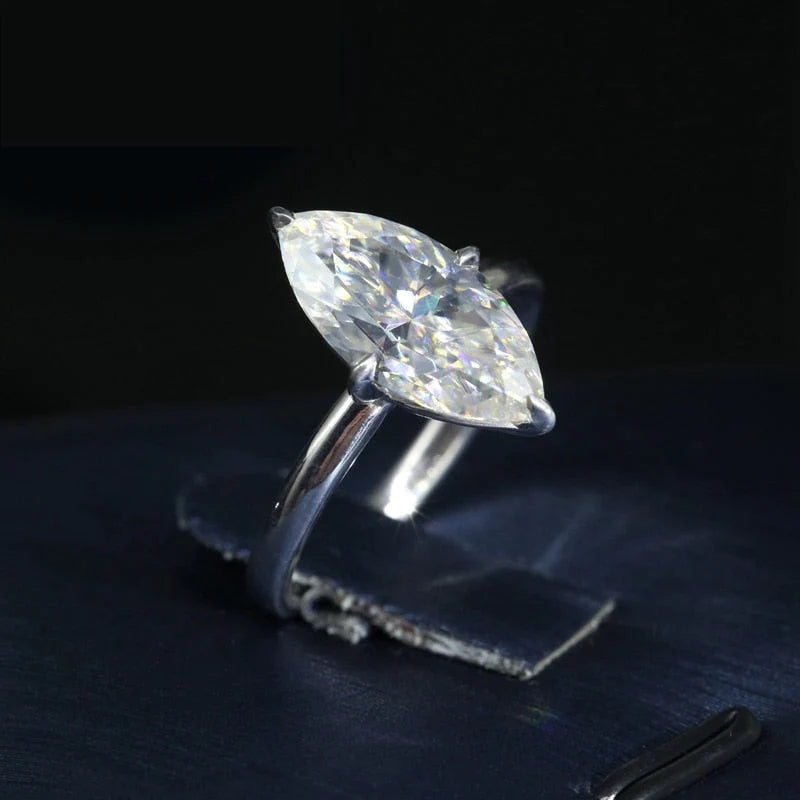 Women's White Color Moissanite Rings Vvs1 7x14mm 3ct Marquise Diamonds Ring  -  GeraldBlack.com