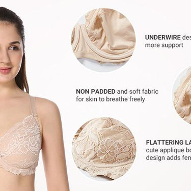 Women's White Color Plus Size Full Coverage Floral Embroidery Non-Padded Bra - SolaceConnect.com