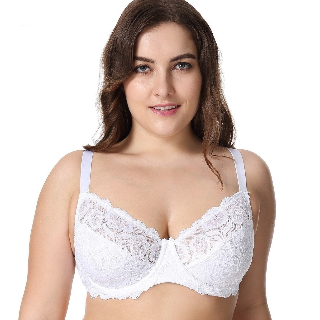 Women's White Color Plus Size Full Coverage Floral Embroidery Non-Padded Bra  -  GeraldBlack.com